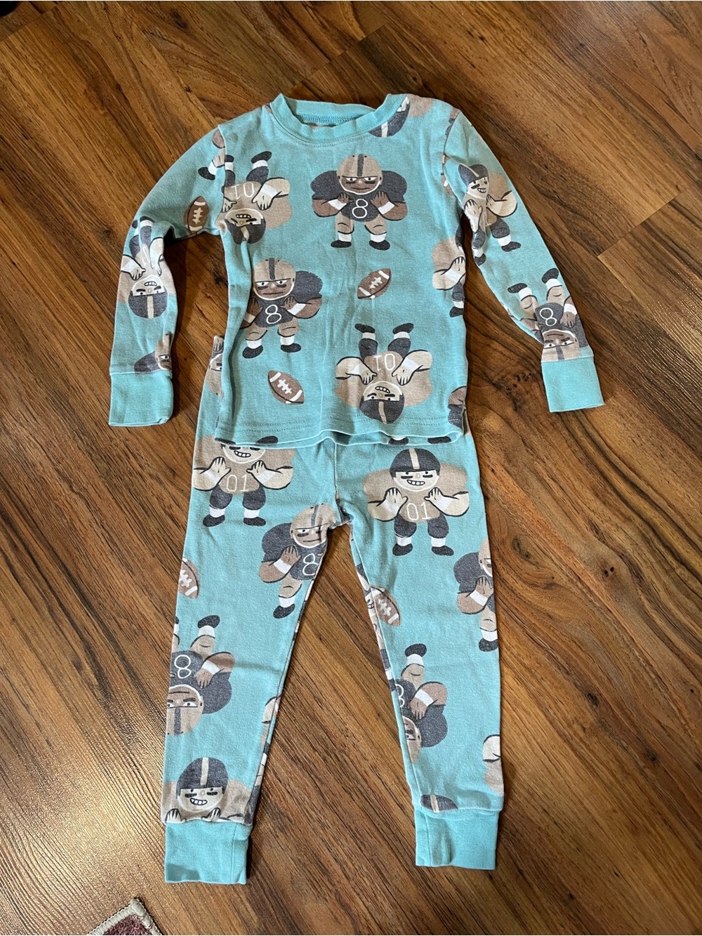 3/$10 Muted Blue Kids Football Two Piece Pajama Set